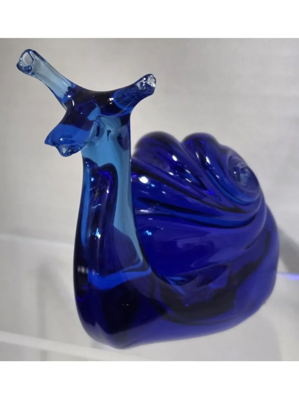 Cobalt Blue Art Glass Snail Figurine Paperweight Hand Blown 5